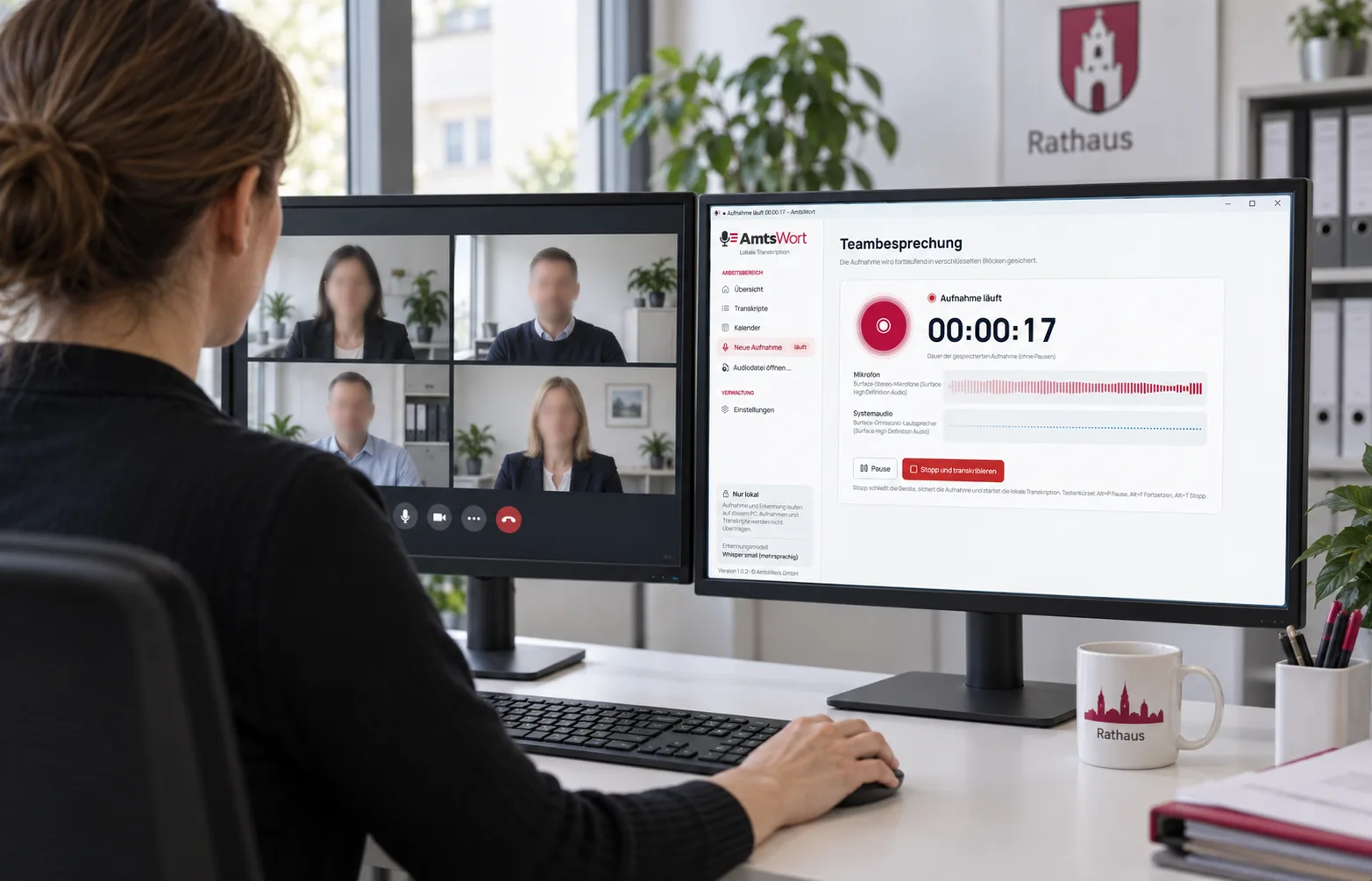 AmtsWort für lokale Besprechungstranskripte und die Übergabe an AmtsChat